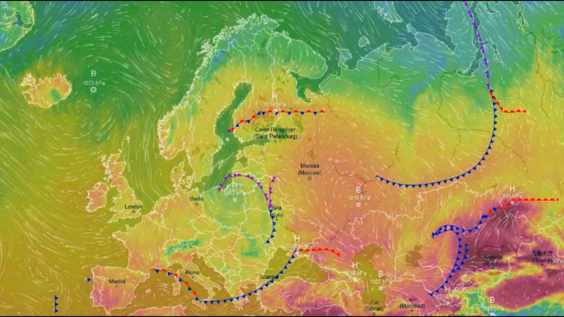 Движение воздушных масс воздуха над Европой и ЕТР за май 2025 года