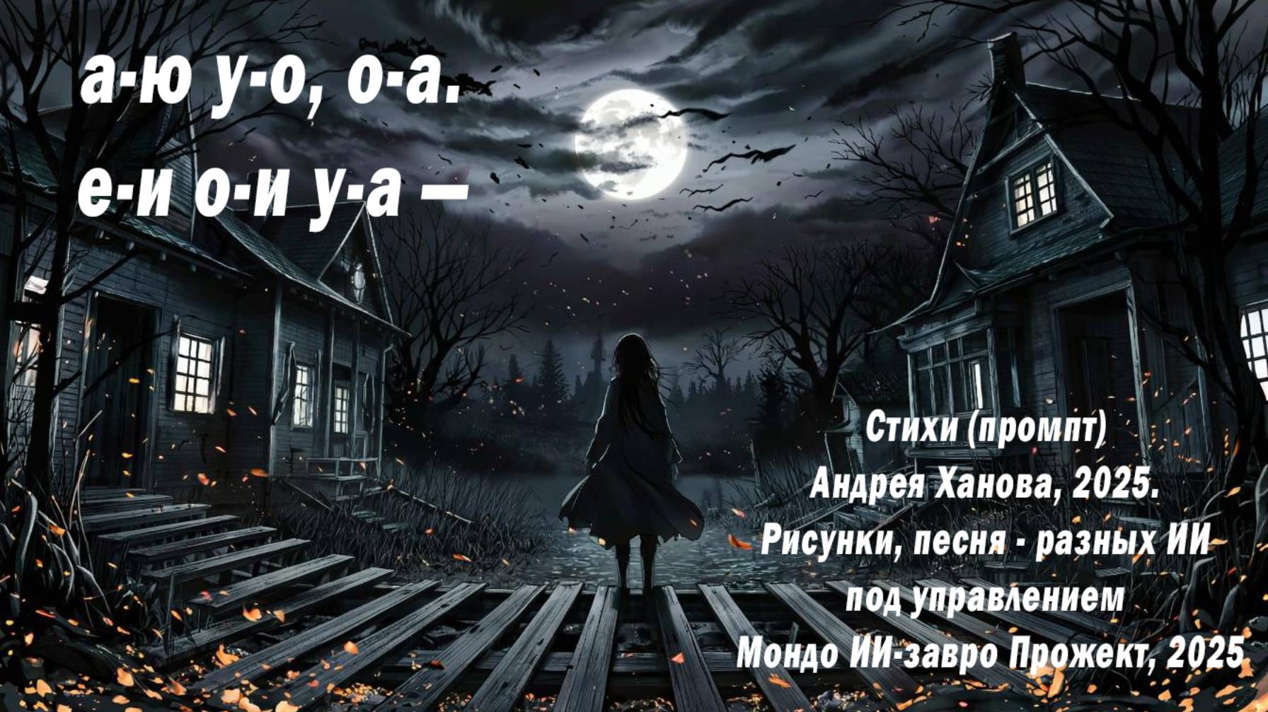 а-ю у-о, о-а.
е-и о-и у-а —
е-и е-ей' а е-е,
ё-о е-а — о-е.
Промпт Андрея Ханова, 2025, ИИ, М-Бз П