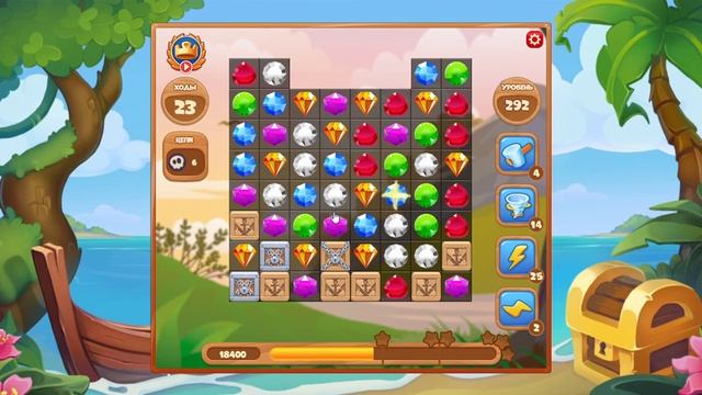 Как пройти уровень 292 игры Сокровища Пиратов