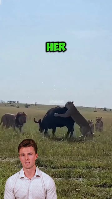 9xjfV--mqmE - The Battle for Survival： A Buffalo Mother Defends Her Calf Against Lions #shorts #lion