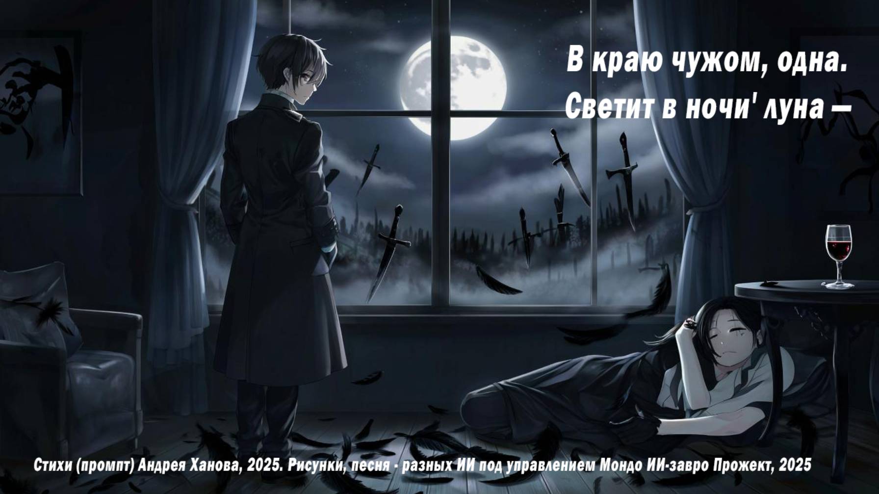 В чужом краю одна, светит в ночи луна. Стихи Андрея Ханова, 2025. + ИИ и Мондо ИИ-завро прожект