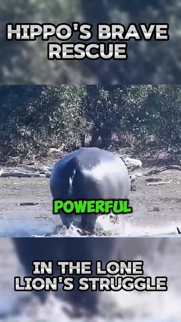 BkPzoiY78hM - Hippo's Brave Rescue in the Lone Lion's Struggle #shorts #nature #viral #animals #Hipp