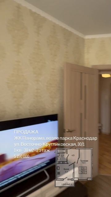 Однокомнатная квартира в ЖК Панорама возле парка Краснодар