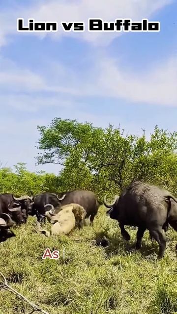 o7Vz29BGCC0 - Clash of Titans： Epic Showdown between African Buffalo and Lion #shorts #animals #viza