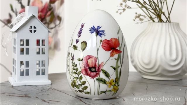 Декоративная фигура - пасхальное яйцо ПОРА ЦВЕТЕНИЯ с маками малое, керамика, 12х9 см, APF807320-1