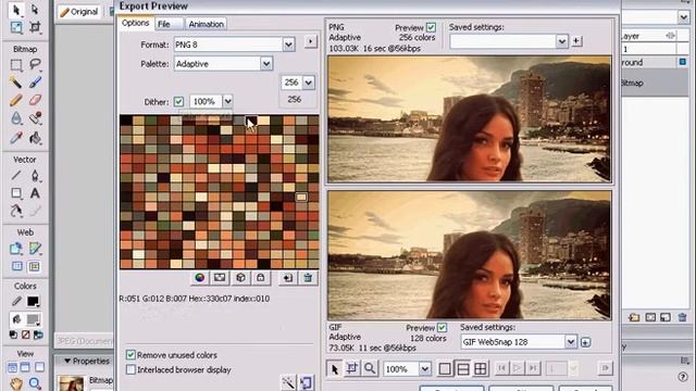 Lesson: "save png8" - in Macromedia FireWorks 7 MX2004 (avi)