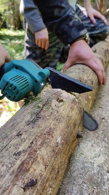 Самая недорогая цепная пила аккумуляторная. Распилит дерево!