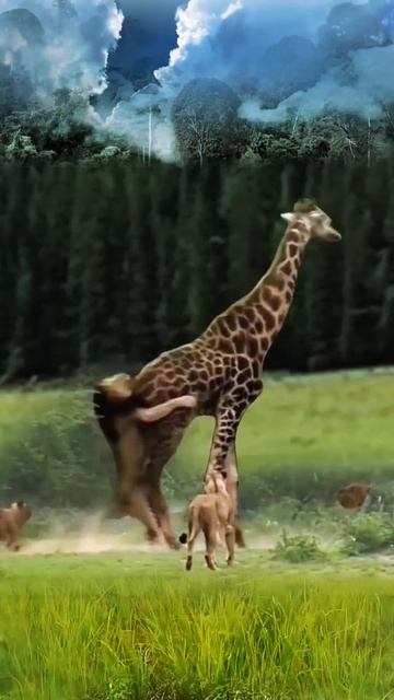 zShdUNJ72-s - A pack of lions demonstrating their power over a giraffe｜｜ #shorts #facts #animal  #an
