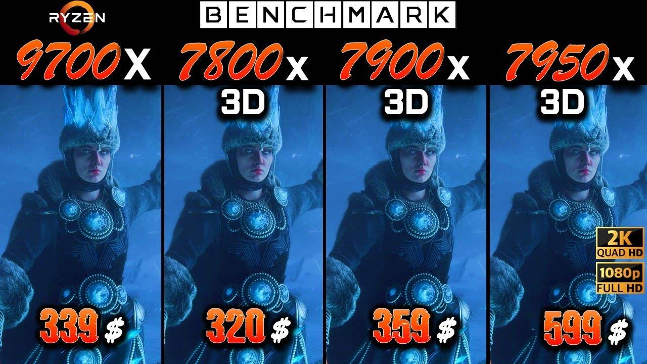 Ryzen 7 9700X vs 7 7800x3D vs 9 7900x3D vs 9 7950x3D / Test / 1080p - 1440p / RTX 4090