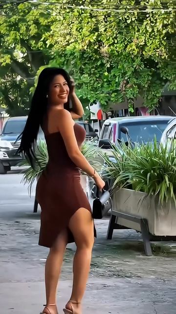 71gfGw2mc1g - Beautiful brown tight thigh dress sumer street style outfit idea #fashion #style #outf