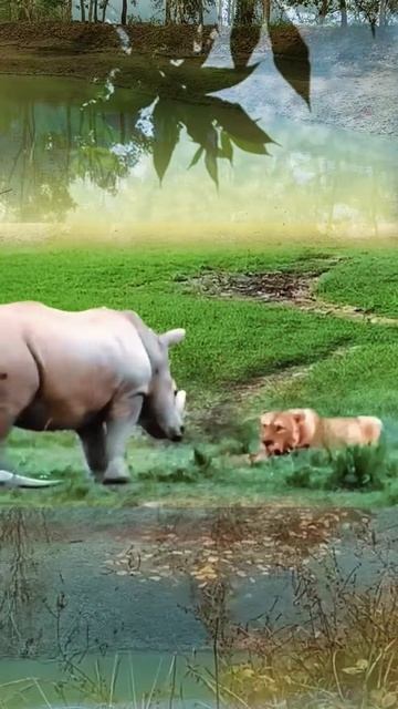 aKAoVyEfZJc - The rhinoceros was frightened by the approach of the lion ｜｜ #shorts #facts #animal