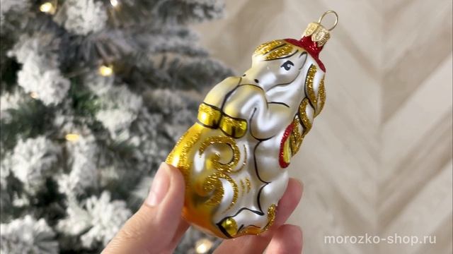 Ёлочная игрушка ЗОДИАК: ЛОШАДКА ИЗ ЦИРКА, стекло, золотая, 95 мм, С1634-лош-зол