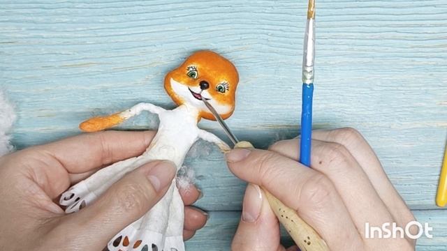 Лиса Патрикеевна, ватная игрушка, часть 3. Шерстяная голова и ушки