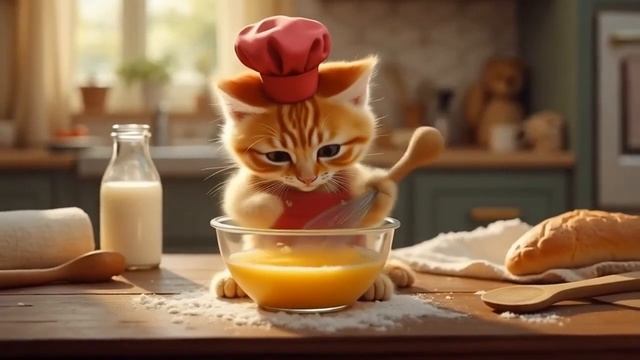 🐾Tiny Chef Cat’s Adorable Cooking Time 🍳 #kitten #cute #cooking #pets