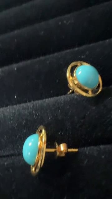250612-10 Sleeping Beauty Turquoise 14K Gold Earrings: Deep-Sea Stars Hanging by the Ears