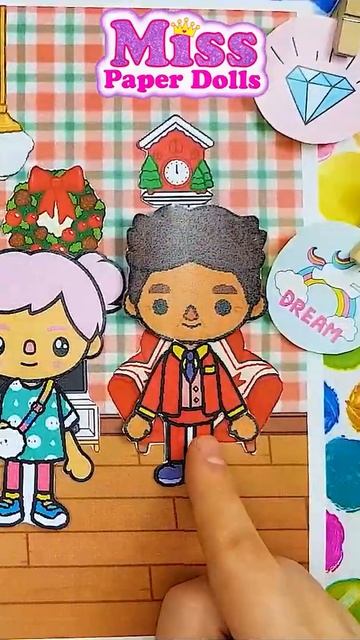 DIY Christmas Dollhouse Toca Boca / Paper dolls dress up