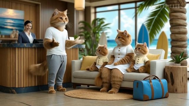 😸Brown Cat Family's Beach Cruise Adventure _ AI Animated Story👙👓👒🛳️🌊