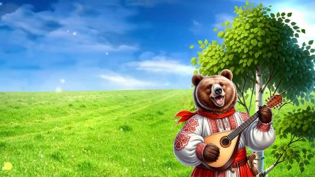 Футаж медведь с берёзой
