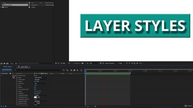 After Effects Course 025 Layer Styles - Drop Shadows, Bevel & Emboss, and Gradients