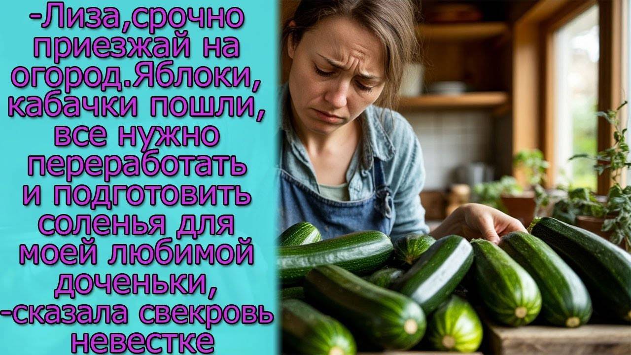 - Лиза, приезжай на огород, все нужно переработать и подготовить соленья для моей любимой доченьки