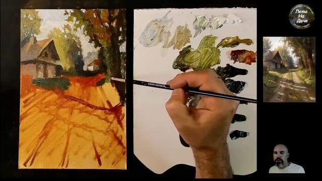 рисуем маслом улочка_в_деревне