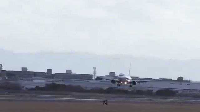 Экстремальная посадка самолета при сильном боковом ветре.