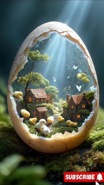 Миниатюрная деревня с птенцами в яйце 🐣 #птенцы