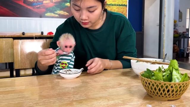 Обезьянка крошка БУКАШКА позвала с мамой едут в ресторан Едят вкусняшки ПРИЯТНАЯ ИСТОРИЯ