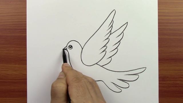 Как нарисовать летящую птицу карандашом, Легкий рисунок птицы, шаг за шагом
