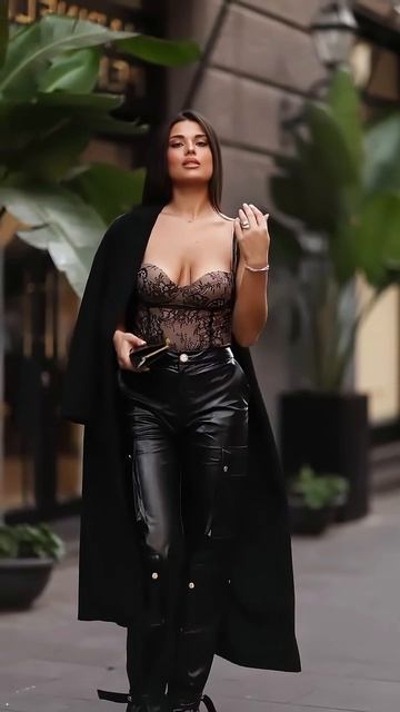 xUzYT7XHDVk - Beautiful black tight leather pants and top street style outfit #fashion #style #outfi