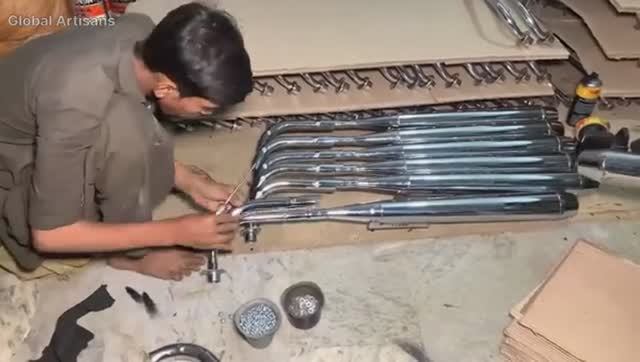 Crafting Motorcycle Silencers in a Factory __ Expert Metalwork Process of Making Bike Muffler