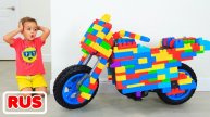 Влад и Ники катаются на игрушечном мотоцикле! Видео для детей.