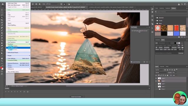Как в Photoshop поместить рыбок в прозрачный полиэтиленовый пакет с водой