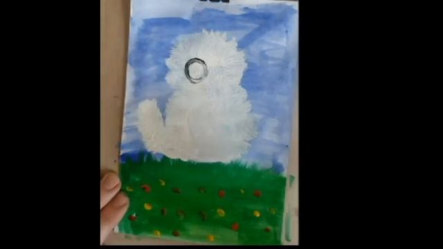 Рисуем милого белого котенка, с помощью зубной щетки, легко и просто