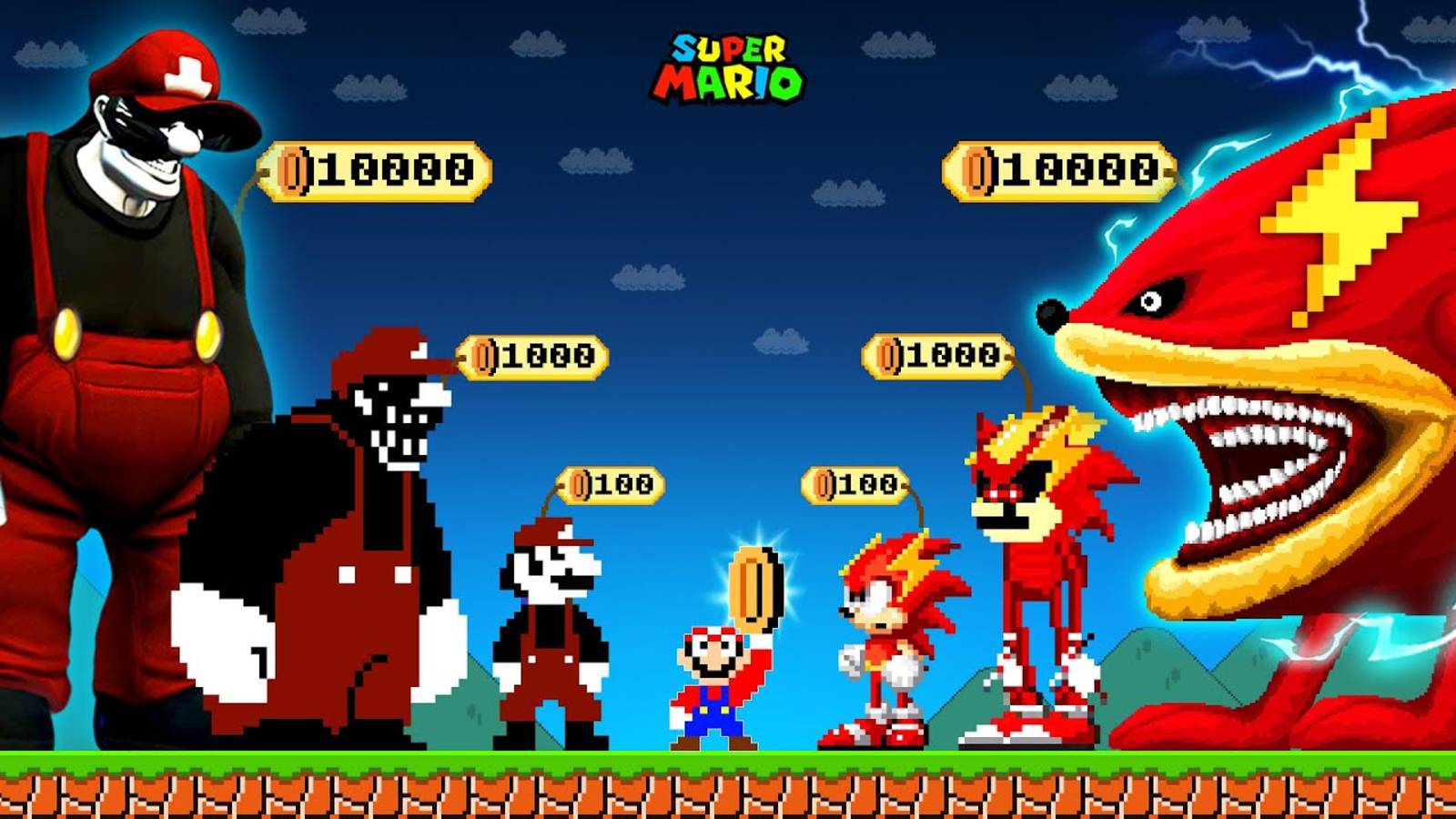 When Mario Can Buy All Mario Mx and Shin Sonic Flash Forms in Scary Night New Super Mario Bros