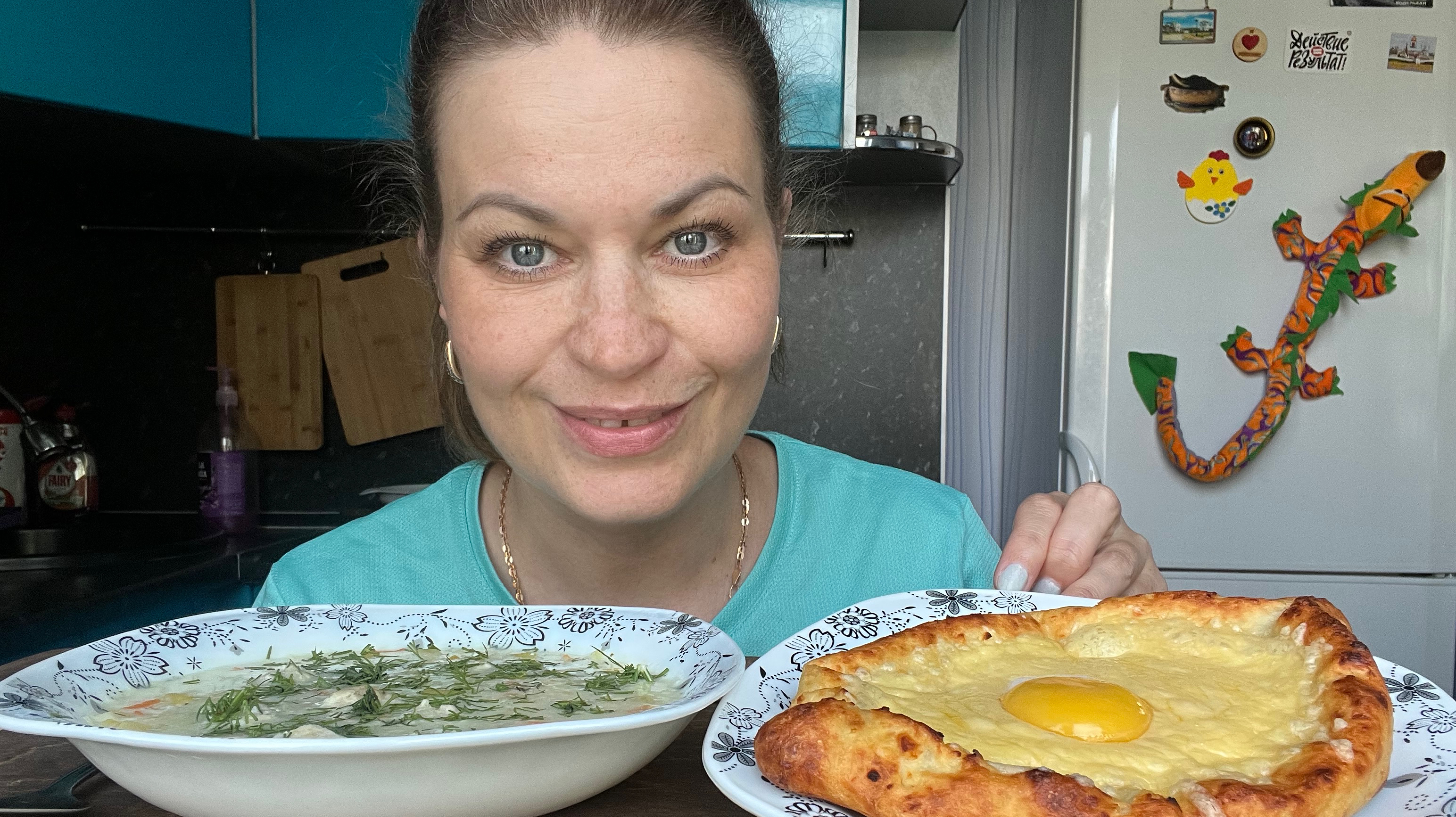 МУКБАНГ СЫРНЫЙ СУП С ФРИКАДЕЛЬКАМИ/ХАЧАПУРИ😉👌/MUKBANG ЕДА ОБЖОР