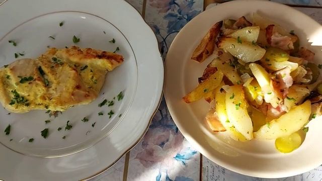 №4. Домашняя кухня - картошечка, куриная грудка, бекон и огурцы. №4 (3)