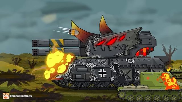 HomeAnimations – Мультики про танки  Битва уровень ： ЛЕГЕНДА ! КВ-44-М2 vs РАМОНС - Мультики про тан