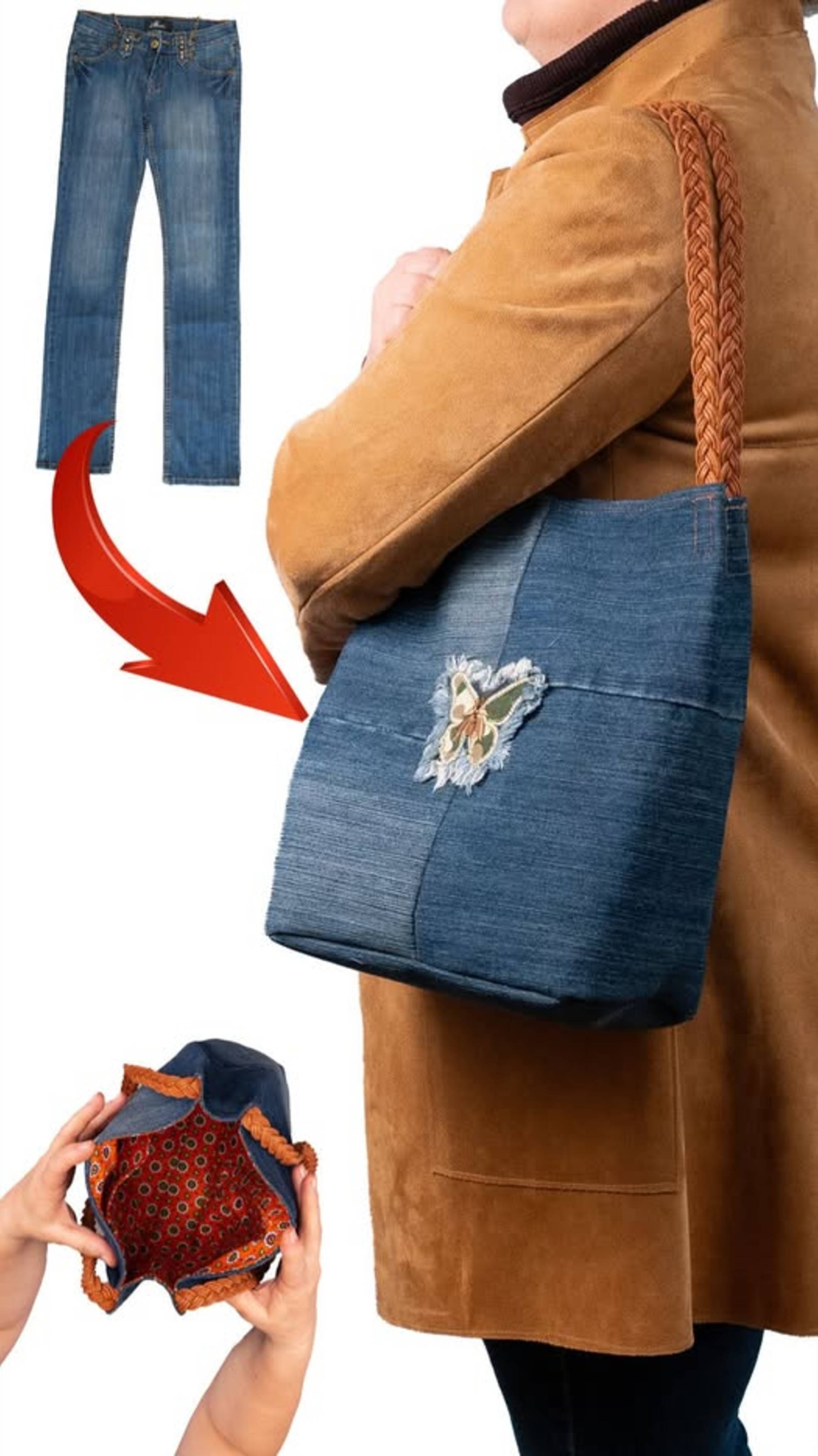 Простая сумка-тоут своими руками из старых джинсов 👜✂️