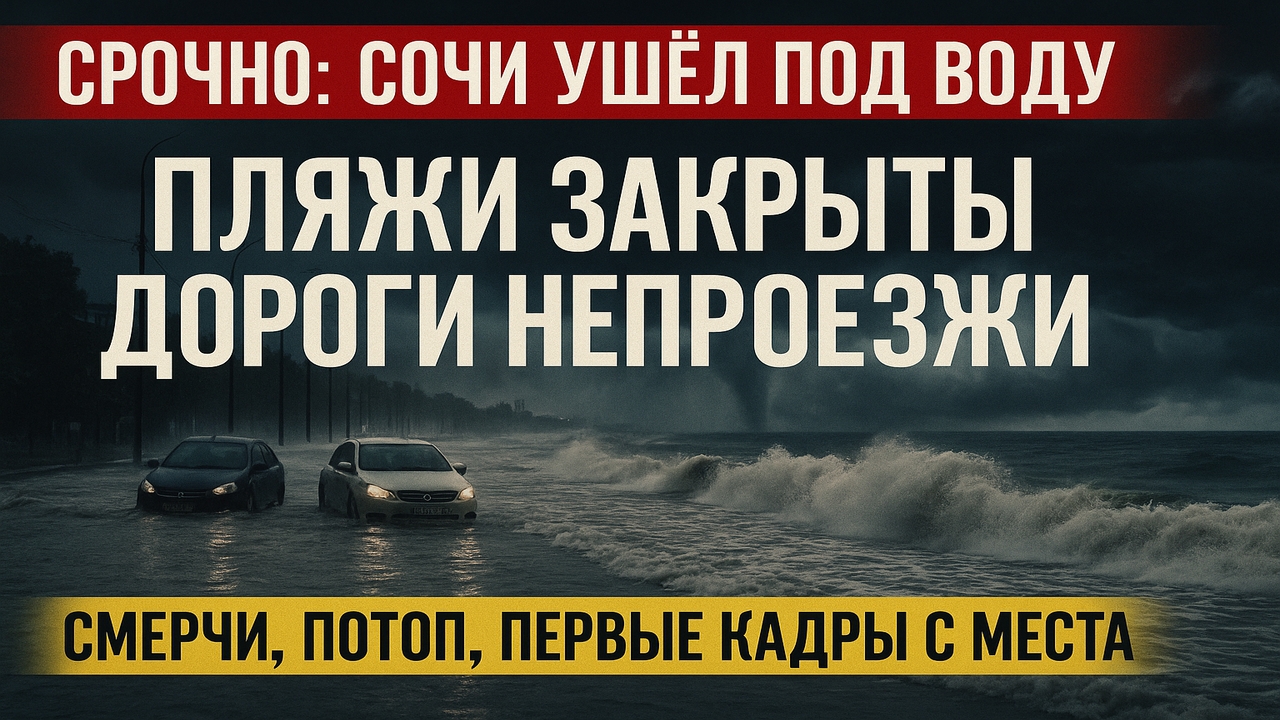 🚨 Срочно! Сочи затопило — пляжи закрыты, дороги ушли под воду