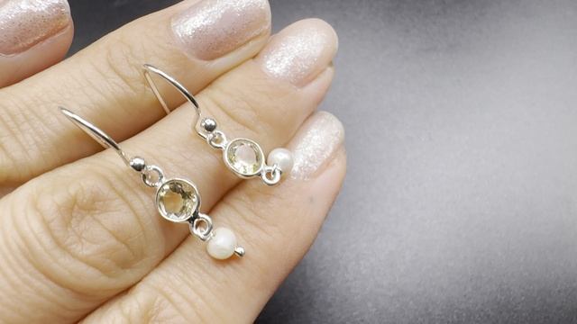 Серьги с цитрином  и жемчугом  Серебро 925 пробы  ЦИТ056