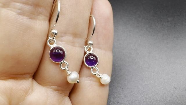 Серьги с аметистом  и жемчугом Серебро 925 пробы АМЕ079