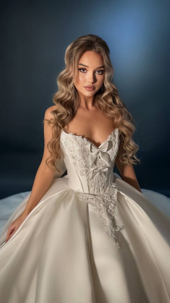 Атласное пышное свадебное платье с кружевом Ариана. Арабская коллекция.  #свадебноеплатье