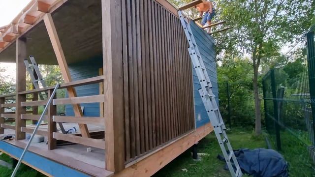 Рабочий процесс внешней отделки 1 модульного дома с террасой в г. Одинцово