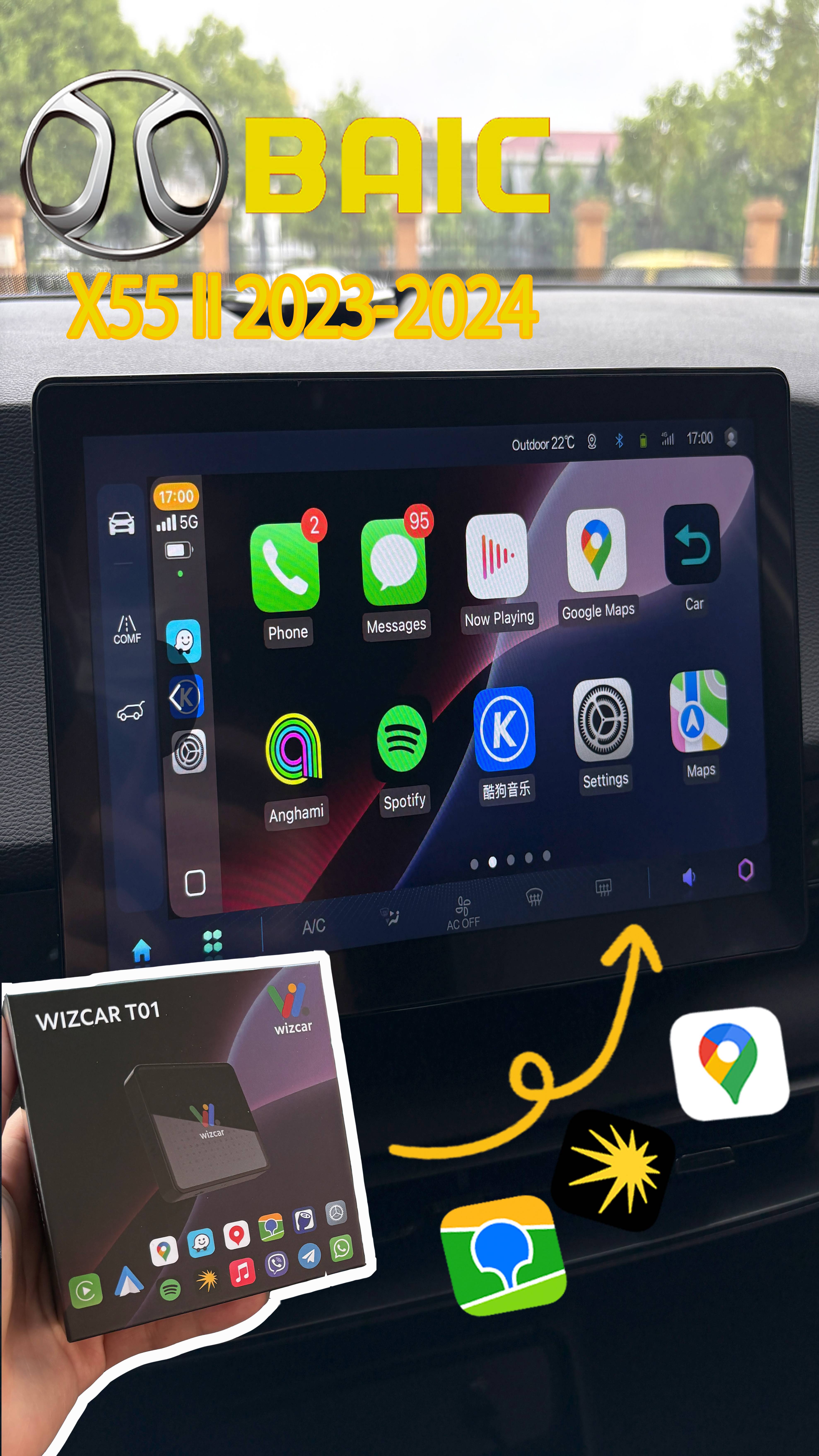 BAIC X55 Ⅱ 2023-2025 CarPlay Яндекс Карты&Музыка Waze WIZCAR T01 EasyConnection для Beijing 5 Auto