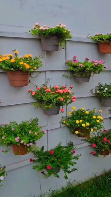 Стена в саду с кашпо