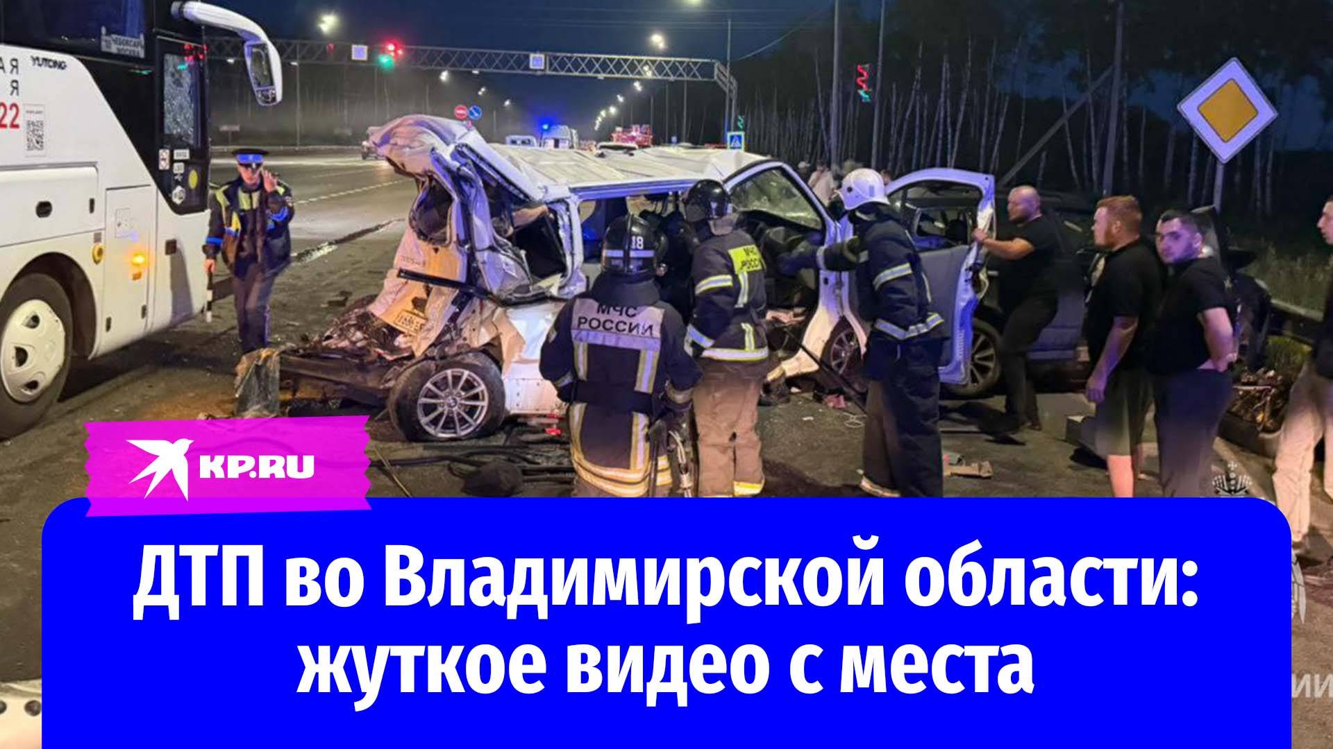 Видео с места ДТП во Владимирской области, где погибли 3 человека и ещё 9 пострадало