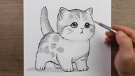 Как нарисовать милую кошку карандашом - Милый рисунок кошки - Легкие рисунки животных