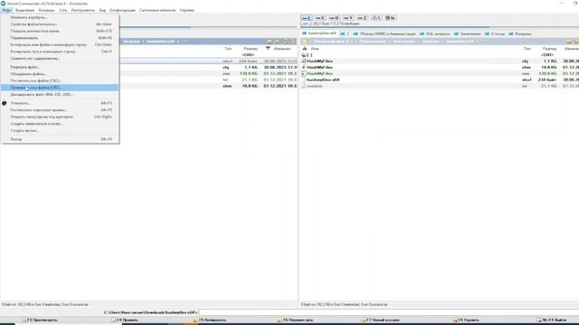 проверка хэша в командере