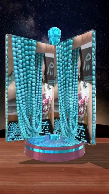 250613-7 Sleeping Beauty Turquoise Bead Strand: Liquid Blue Galaxy Around the Neck